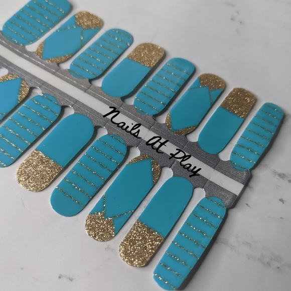 5 for $20 Nail Wraps- Teal & Gold Angles - Picture 2 of 8